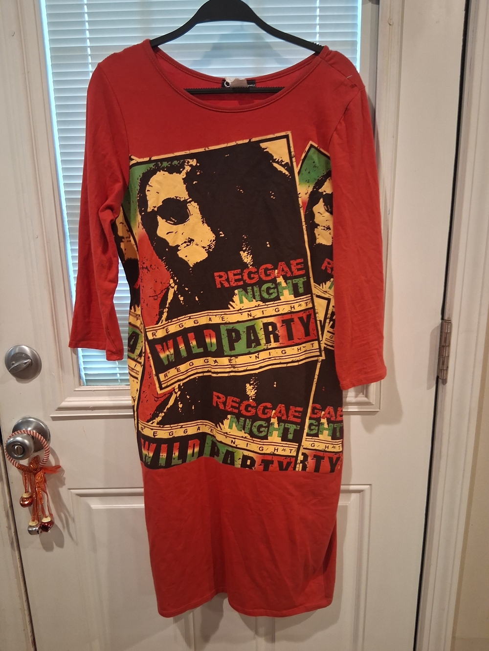 sku69 VINTAGE"CLEO" Red Reggae Graphic Long Sleeve Tunic 2X MADE IN USA M